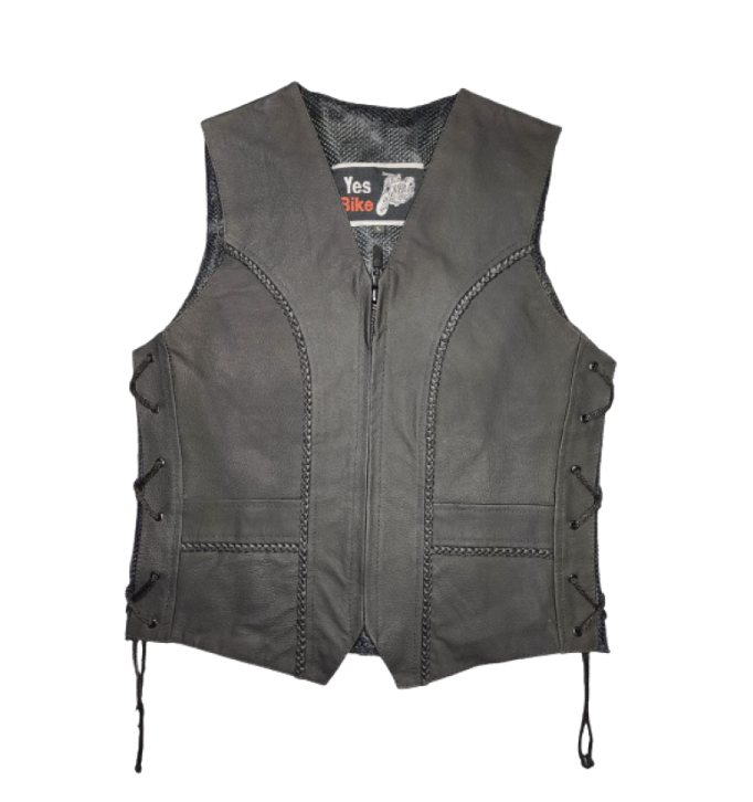 Matt Finish Biker Leather Waistcoat Ladies