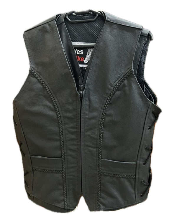 Matt Finish Biker Leather Waistcoat Ladies