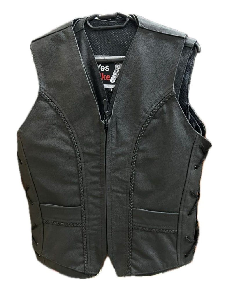 Matt Finish Biker Leather Waistcoat Ladies